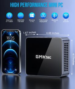 GMKtec Mini PC Windows 11 Pro Intel Core i7-11390H (Turbo 5.0 GHz) 1TB SSD 16GB DDR4, Desktop Mini Computers WiFi 6, USB3.2, BT 5.2, DP, HDMI, RJ45 2.5G Intel i7-11390H 16GB+1T 27 61lm8ZTYKYL