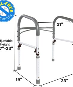 Vaunn Deluxe Folding Safety Toilet Rail, Adjustable and Foldable Toilet Safety Frame, Bathroom Handrail Assist Grab Bar Handle, Gray 26 61lpKMuCekL