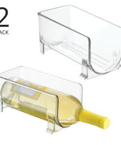mDesign Plastic Free-Standing Wine Set Rack Storage Organizer for Kitchen Countertops, Pantry Cabinet, Fridge Organization - Holds Water Bottle and Alcohol Bottles - 2 Pack - Clear 2 bottle 21 61lpoVHdzSL