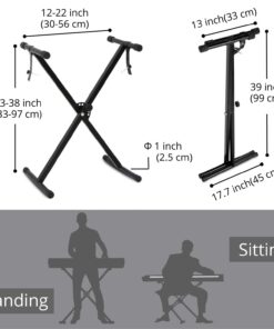 Flexzion Classic Keyboard Stand Musician Electronic Piano Organ Single Tube X Type 7 Position Folding Adjustable Height Metal Braced Rack Portable with Locking Straps 10 61ltzmx0cgL
