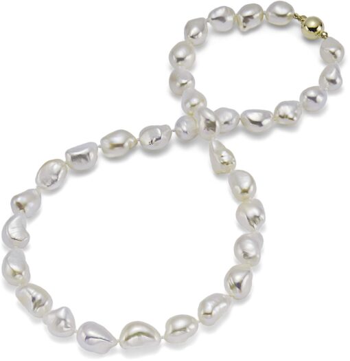 HinsonGayle AAA GEM 10-11mm White Baroque Freshwater Cultured Pearl Necklace (14K Yellow Gold 18 inch)