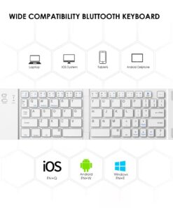 IKOS Folding Bluetooth Wireless Keyboard Slim Pocket Portable Travel Foldable Full Size Keyboard with Stand Holder for iPhone6-13 Max iPad Mini/Pro/Air, iOS Android Windows Laptop Smartphone/Tablet 29 61m42Gtx2L