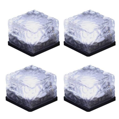 LED Ice Cube Lights,Solar Glass Brick Light,LED Landscape Light Buried Light Square Cube,Frosted Glass Light for Outdoor Path Road Yard Christmas 4 pcs(Cold White) Cold White