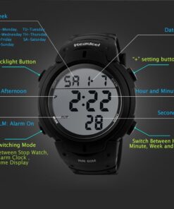 Readeel Men's Watches RE-1068 Rubber Band Digital Watch EL Backlight Outdoor Sport Watch Multifunction Watch For Men, Green 11 61mAwhQXAbL