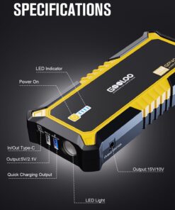 GOOLOO GP4000 Jump Starter Box 4000A Peak Car Starter (All Gas,up to 10.0L Diesel Engine) SuperSafe 12V Lithium, Auto Battery Booster Pack,Portable Power Bank with USB Quick Charge and Type C Port Yellow 36 61mBx2O5W9L