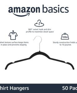 Alternative view of Amazon Basics Slim, Velvet, Non-Slip Shirt Clothes Hangers, Black/Silver - Pack of 50