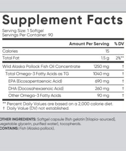 Sports Research Triple Strength Omega 3 Fish Oil 1250mg from Wild Alaska Pollock | Burpless Fish Oil Supplement with Omega-3 EPA & DHA | Sustainably Sourced, Non-GMO, Gluten Free - 90 Softgels 90 Count (Pack of 1) 23 61mQSoHdjNL