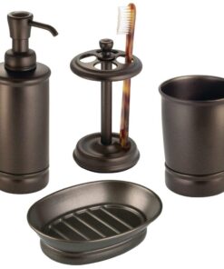 iDesign Metal Toothbrush Holder Cup for Bathroom Organization, The York Collection, 3.25" x 3.25" x 5.75", Bronze 12 61mSqI0qEiL