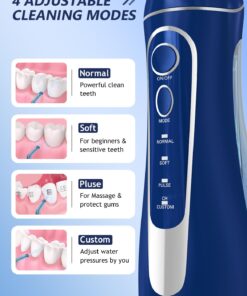 Oralfree Water Dental Flosser Cordless for Teeth Cleaning - 4 Modes Oral Irrigator 300ML Braces Flossers Cleaner, Rechargeable Portable IPX7 Waterproof Powerful Battery for Travel Home 02_blue 9 61mW8ZrkXbL