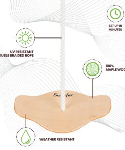 Swurfer Swift - Maple Wood Disc Swing for Kids Ages 4 and Up, Holds up to 150 Pounds - Includes 18" Curved Seat Swing with Heavy Duty Braided Rope, Brown Disc Tree Swing 15 61mYTkz wgL