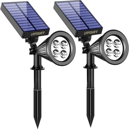 URPOWER Solar Lights Outdoor, Adjustable Solar Spot Lights Outdoor, 2-in-1 Waterproof Solar Landscape Spotlights Wall Light, Dusk-to-Dawn Solar Powered Outdoor Light for Garden, Yard, Pathway (2 Pack) 2 Pack Cool White