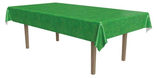 Beistle Grass Tablecover, 54” x 108” – Plastic Table Cloth, Football Party Decorations, Sports Themed Party Decor, Green Grass Tablecloth, Rectangular Table Cloth