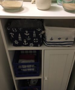 Orino Waterproof Nursery Nautical Fabric Small Storage Baskets Beach Anchor Theme Collapsible Portable Storage Bins with Handle for Cloth, Toys, Books, Sundries, Set of 3 Navy Blue Style 26 61mj7CSiVvL