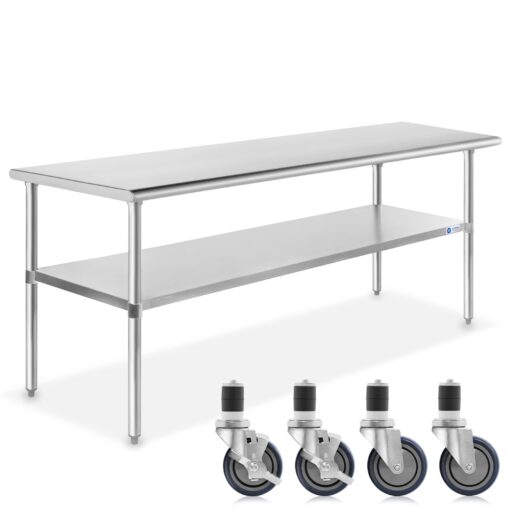 GRIDMANN NSF Stainless Steel Work & Prep Table 60 x 30 Inches with Caster Wheels and Under Shelf for Restaurant, Home, Hotel 60 in Long x 30 in Deep