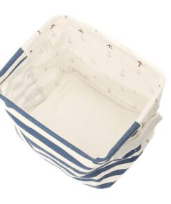 Orino Waterproof Nursery Nautical Fabric Small Storage Baskets Beach Anchor Theme Collapsible Portable Storage Bins with Handle for Cloth, Toys, Books, Sundries, Set of 3 Navy Blue Style 17 61mjwGGL24L