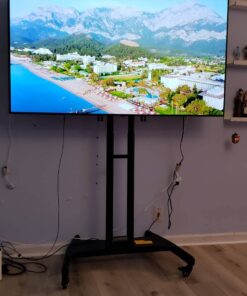 PERLESMITH Rolling/Mobile TV Cart with Wheels for 32-82 Inch LCD LED 4K Flat Screen TVs - TV Floor Stand with Shelf Holds Up to 100 lbs, Height Adjustable Trolley Max VESA 600x400mm- PSTVMC05 39 61mmowOCWL