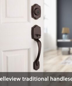 Kwikset Belleview Front Door Lock Handle and Deadbolt Set, Entry Handleset Exterior with Interior Door Knob, Venetian Bronze, Pick Resistant SmartKey Rekey Deadbolt Security Brown 27 61mvhXhEoWL