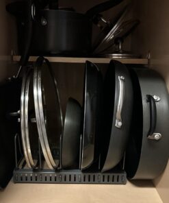 Pot Lid Holder 12+ Adjustable Dividers by BTH Expandable Pan and Pot Lid Organizer Rack for Cabinet – Heavy Duty Pot Lid Organizer for Kitchen Under Sink Drawer Pantry Storage (5.5"W, Dark Grey) LID HOLDER 5.5"W (DARK GREY) 32 61mwiAfHXL