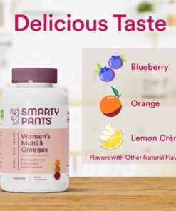 SmartyPants Women's Formula Gummy Vitamins: Gluten Free, Multivitamin, CoQ10, Folate (Methylfolate), Vitamin K2, Vitamin D3, Biotin, B12, Omega 3 DHA/EPA Fish Oil, 180 count (30 Day Supply) Womens Multi 180 Count (Pack of 1) 29 61mxDleGtVL