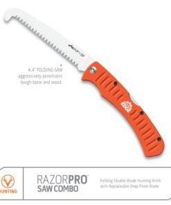 OUTDOOR EDGE RazorPro Double Blade Folding Hunting Knife & Filp N' Zip Bone Saw - Hunting Knife Features a Gutting Blade & Replaceable RazorSafe Skinning Blade. Includes Camo Nylon Sheath 12 61n lgOiYUL