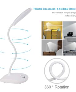 DEEPLITE LED Desk Lamp with Flexible Gooseneck 3 Level Brightness, Battery Operated Table Lamp 5W Touch Control,Compact Portable lamp for Dorm Study Office Bedroom,Eye-Caring and Energy Saving White 1 Pack 34 61n1O4i8XL