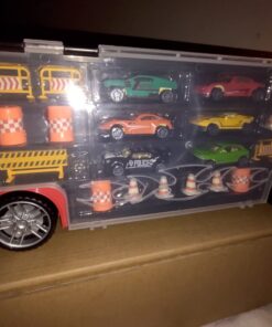 Amazon Basics Toy Car Carrier Truck With Storage For Kids Ages 3 and Up, 6-Pieces Diecast Vehicles & 16 Accessories, Multicolor, Medium 86 61n1rSJhBYL