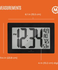 MARATHON Atomic Wall Clock with Stand, Black Frame/Black Stainless Steel Finish - Large, 9-Inch Display - AM/PM or 24-Hour Time Format, 8 Time Zones & Indoor Temperature - Two AA Batteries Included Black Brushed Steel + Square Edges 18 61nAvhOpqIL