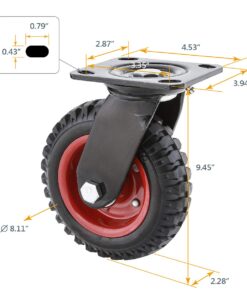 POWERTEC 8 Inch Heavy Duty Swivel Caster Wheels, Pneumatic Plate Casters with Rubber Knobby Tread for Workbench, Dolly, Cart, Trolley, Wagon & Chicken Coop, Large Castor Wheels, 1pk (17051) Swivel, 1pk 18 61nFawx5NNL 3
