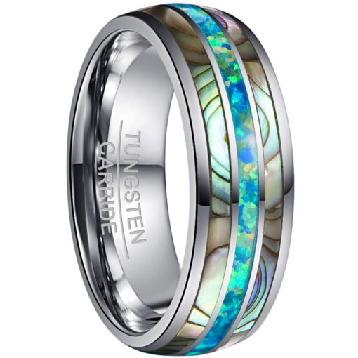 NUNCAD Mens Tungsten Ring Wedding Band 8mm Real Blue/Green Opal and Abalone Shell Tungsten Engagement Ring Comfort Fit Size 7-12 Marine Opal 7.5