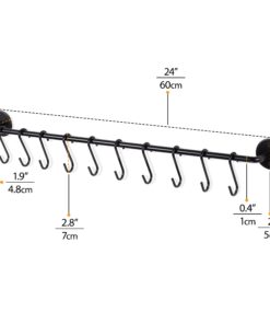 Wallniture 24" Gourmet Kitchen Rail for with 10 S Hooks for Hanging Utensils, Pot Pan Lid Rack Storage Organizer Set, Steel, Black 22 61nL95siRsL