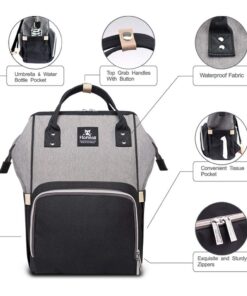 Hafmall Diaper Bag Backpack, Multifunctional Baby Diaper Bag with Stroller Hooks, Stylish Baby Bag for Mom Dad, Gray Black Black Gray 47 61nM9u 3soL