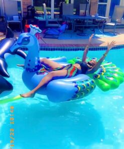 JOYIN Inflatable Peacock Pool Float - Giant Green Peacock Ride on Raft for Swimming Pool, Beach Floaties, Party Decoration Toys, Inflatable Island, Summer Pool Raft Lounge for Adults & Kids Water Fun Blue 39 61nRFHrurJL