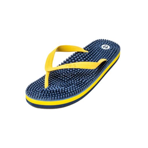 Revs - Lights - Men's and Women's Reflexology Massage Flip Flops 7 Women/6 Men Navy Yellow