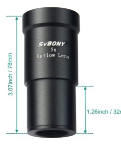 Alternative view of SVBONY Telescope Barlow Lenses, 1.25 Inch Telescope Accessory, Fully Metal Multi Coated Broadband Green Film Barlow Lens 5X for Telescope Astronomy Eyepiece