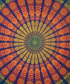 Alternative view of India Arts Handmade Sanganeer Peacock Mandala 72" Round 100% Cotton Tablecloth Gorgeous