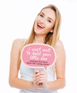 Alternative view of Big Dot of Happiness Funny Pink and Gold - Hello Little One - Girl Baby Shower Photo Booth Props Kit - 10 Piece