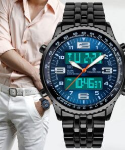 VIGOROSO Men's LED Analog Digital Date Week Sports Outdoor Steel Blue Dial Watch Black&Blue 24 61nZTI2iHtL 1