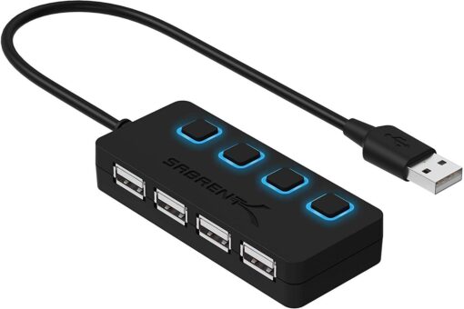 SABRENT 4 Port USB 2.0 Data Hub with Individual LED lit Power Switches [Charging NOT Supported] for Mac & PC (HB-UMLS) USB-A 4-Port