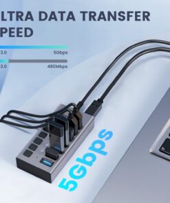 Powered USB Hub - ACASIS 7 Ports 36W USB 3.0 Data Hub - with Individual On/Off Switches and 12V/3A Power Adapter USB Hub 3.0 Splitter for Laptop, PC, Computer, Mobile HDD, Flash Drive and More 26 61nejwDQesL