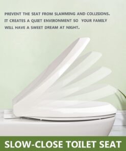 WSSROGY Elongated Toilet Seat with Built in Potty Training Seat, Magnetic Kids Seat and Cover, Slow Close, Fits both Adult and Child, Plastic, White 23 61np1VofkPL