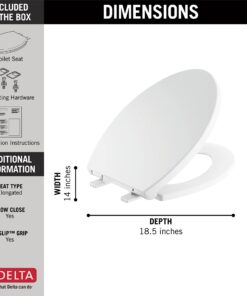Delta Faucet Morgan Elongated Slow-Close White Toilet Seat with Non-Slip Seat Bumpers, White 811903-WH Slow Close 26 61nqdvfLqS