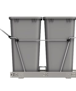 Rev-A-Shelf Double Pull Out Trash Can for Under Kitchen Cabinets 35 Qt 12 Gal Garbage Recyling Bin on Full Extension Slides, Silver, RV-18KD-17C S Metallic Silver 29 61ns93PuDL
