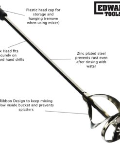 Edward Tools Paint and Mud Mixer for drill in 1 to 5 gallon buckets - Fits all standard drills - Zinc plated steel - Reinforced weld - Hex head for non slip - Easy to clean - Paint mixer attachment 13 61nuQIzfNOL