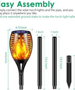 TomCare Solar Lights Upgraded, 43" Waterproof Flickering Flames 96 LED Torches Lights Outdoor Solar Landscape Decoration Lighting Auto On/Off Pathway Lights for Garden Patio Yard Christmas, Black(4) Black-style 1 24 61o1 MsuJXL