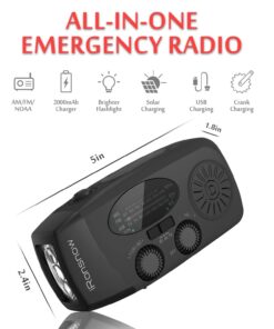 iRonsnow Solar Emergency NOAA Weather Radio Dynamo Hand Crank Self Powered AM FM WB Radios 3 LED Flashlight 2000mAh USB Smart Phone Charger Power Bank SOS Alarm (Black) 18 61o21tcZeYL