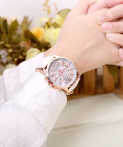 Top Plaza Fashion Women's Analog Watch, PU Leather Band Rose Gold Tone - White White Watch 24 61o5K F6q L