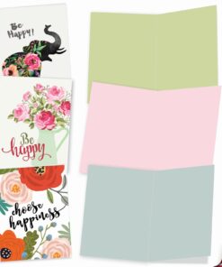 The Best Card Company - 10 Assorted Blank All Occasion Notecards Box Set 4 x 5.12 Inch w/Envelopes Inspiration Bulk Variety Pack, Men, Women (10 Designs, 1 Each) Elephant, Optimisms M6631OCB 12 61o7CekjuqL