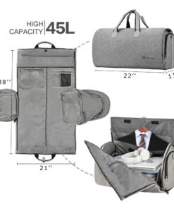 Convertible Garment Bag with Shoulder Strap, Modoker Carry on Garment Duffel Bag for Men Women - 2 in 1 Hanging Suitcase Suit Travel Bags (Grey) Ash Grey 37 61oCTBVBGL