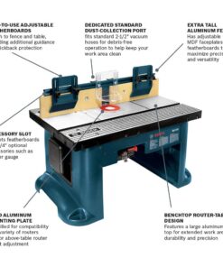 BOSCH RA1181 Benchtop Router Table 27 in. x 18 in. Aluminum Top with 2-1/2 in. Vacuum Hose Port 52 61oPRNJUYL