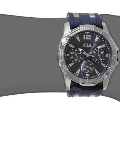 GUESS Stainless Steel Stain Resistant Silicone Watch with Day, Date + 24 Hour Military/Int'l Time Blue/Blue/Silver Tone 25 61oRDaB5wvL